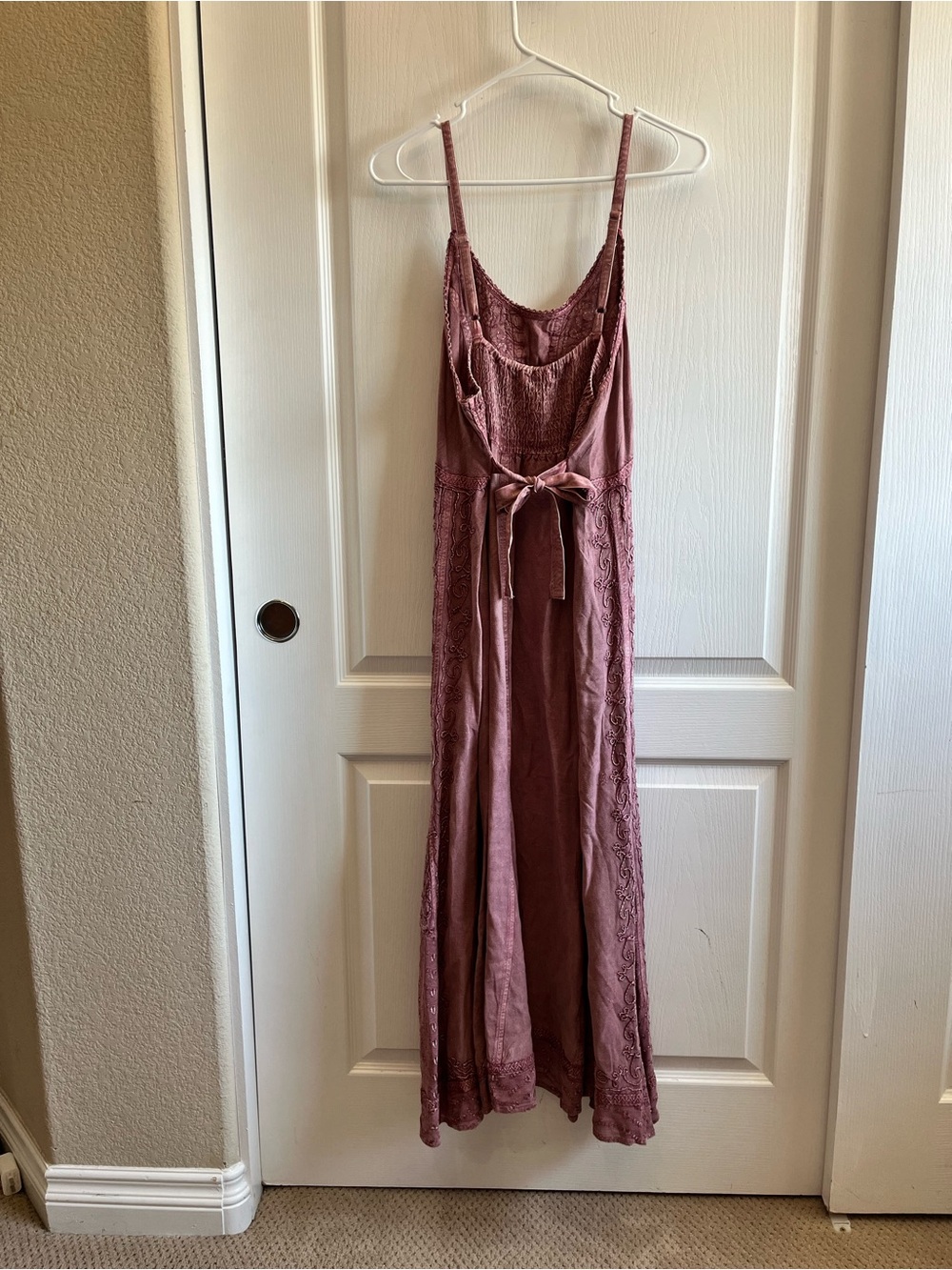 Cute Options Fairycore Boho Embroidered Lace Up Maxi Dress Mauve Pink XL - Picture 4 of 7